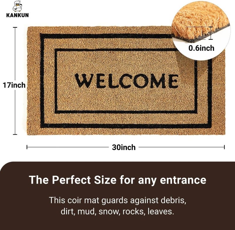 Kankun Coco Coir Door Mat with Heavy Duty Backing, Welcome Doormat (17" x 30"), Doormat Entrance (Double Box) - Image 3